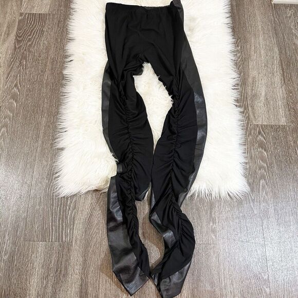PLANET Lauren G Womens Vegan Leather Sexy Leggings Size 2 Black Ruch Leg Stretch - Picture 5 of 9